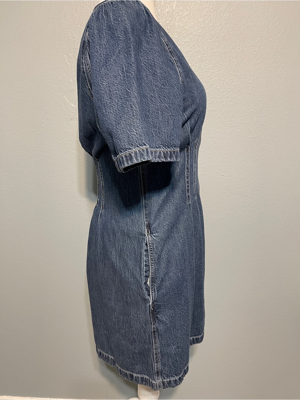 Madewell Denim Darted Mini Dress Zip Pockets Y2K Coastal Cowgirl Western Size 14 - Picture 4 of 9
